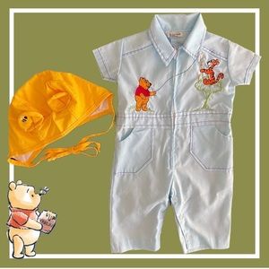 Vintage Winnie the Pooh Jumpsuit & Custom Handmade Bonnet - 0-3m